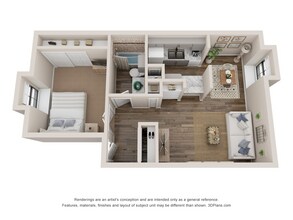 1 Bed 1 Bath Renovated 675 sq ft 3104 floor plan